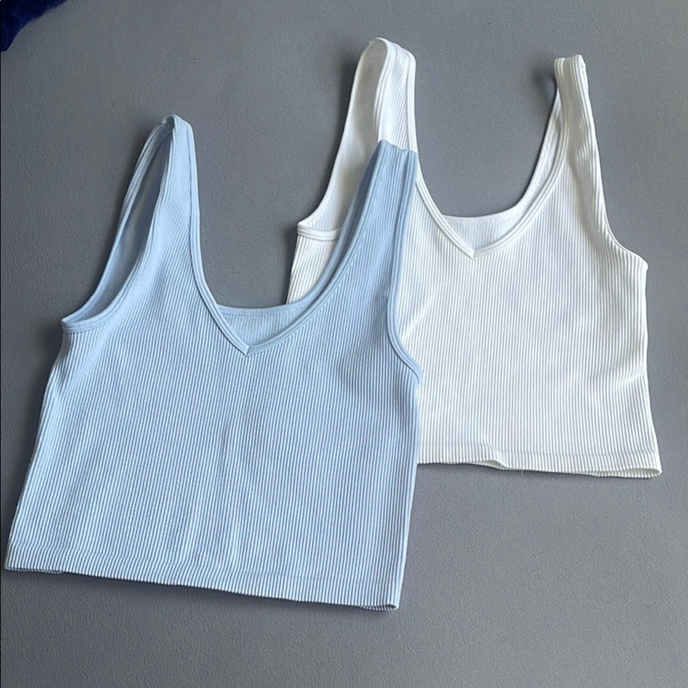 Women's Ribbed Tank Top - Blue and White